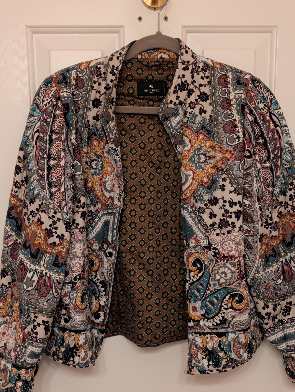 Etro Multicolor Paisley Bomber Jacket with Teal and Rust Accents